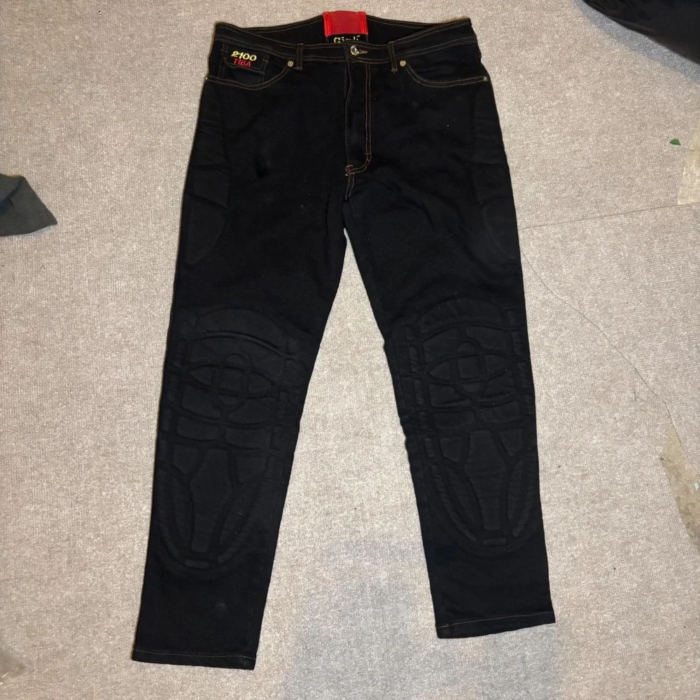 Giali Italy Motorcycle Riding Jeans Black Padded Armor 2100 TIBA Mens 36 52 - Picture 1 of 16